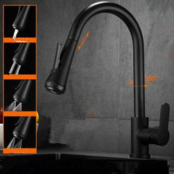 Antique Black Brass Rotatable Four Outlet Modes Pull Out Kitchen Faucet TB0179 - Kitchen Faucets