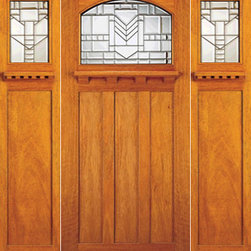 Mahogany Mission Style Prehung Single Door and Two Sidelites - Front Doors