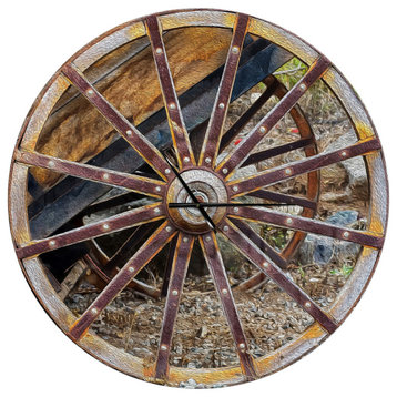 Antique Cottage Wood Cart Wheel Oversized Rustic Metal Clock, 36x36
