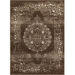 Well Woven - Well Woven Serenity Mora Vintage Medallion Brown Area Rug 3'11" x 5'3" - The Serenity Collection is an exciting array of trendy geometric patterns and distressed-effect traditional designs, woven in a combination of cool, neutral tones with pops of vibrant color. The extra dense, 0.35" frieze yarn pile is low enough to fit under doors but maintains an exceptionally soft, plush feel. The yarn is stain resistant and doesn't shed or fade over time. Durable and easy to clean, these are perfect for long use in high traffic areas.
