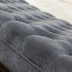 Hana Velvet Deep Buttoned Grey Velvet and Box Section Pipe Bench/Footstool - Upholstered Benches