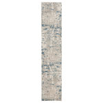 Nourison - Nourison Quarry 2'2" x 16' Ivory Grey Blue Modern Indoor Rug - Invite movement and depth to your space with this blue and grey abstract rug from the Quarry Collection. Pools of neutral colors tie together the various elements of your room without being overpowering, while the low-profile construction lays flat quickly and does not shed. Made from a softly textured blend of polypropylene and polyester yarns designed to hide dirt and the regular wear of family life. Choose from a variety of shapes and sizes to decorate any space including the living room, hallway, entryway, dining room, and kitchen.