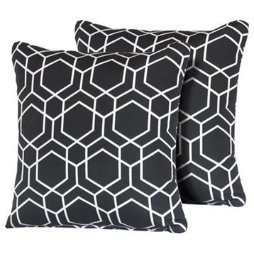 Black Hexagon Outdoor Throw Pillows Square Set of 2