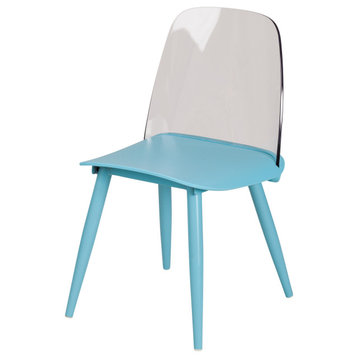 Midcentury Modern Soco Chair, Blue With Clear Back