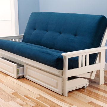 Monterey Antique White Frame with Navy Suede Mattress and Storage Drawers