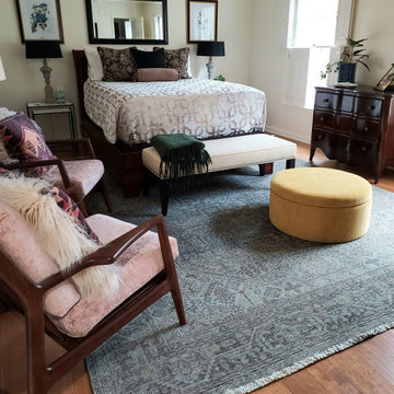 Persian, vintage, Tabriz Overdyed Rug updates master bedroom design!