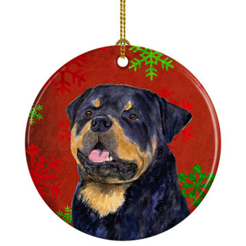 Rottweiler Red Snowflakes Holiday Christmas Ceramic Ornament Ss4731