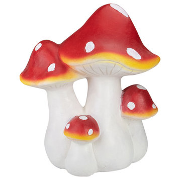 16.75" White and Red Hand Painted Mushrooms Outdoor Garden Decor