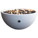 Pottery Works LLC - 36" Concrete Fire Bowl, Frost White, Turquoise Fire Glass Filling, Propane Gas - As part of our best-selling concrete Fire Pit Collection, comes this slimmer yet taller version fire bowl that will enhance any outdoor living space. Enjoy precious moments around this sleek designed fire feature gathered with family and friends while enjoying a good conversation and a glass of wine. Each unit is handmade to detail and includes all components for easy installation.