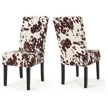 Percival Upholstered Dining Chairs, Set of 2, Milk Cow + Dark Brown, Velvet