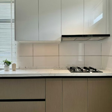 Kitchen Cooking Wall Detailed View – Range Hood & Gas Hob Cabinet Matching