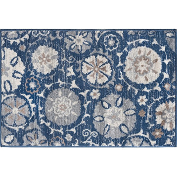 Wendy Transitional Floral Navy Scatter Mat Rug, 2' x 3'