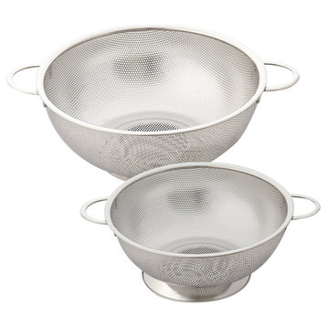 2 Piece Micro Perforated Colander Set with Handle and Solid Base, 3 quart/5quart
