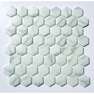 Glass Mosaic Tile Sheet Carrara Hexagon 1.5" Marble