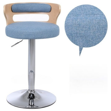 Metal Leg High Rotating Lifting Bar Stool, Leather, Sky Blue, Wood Backrest