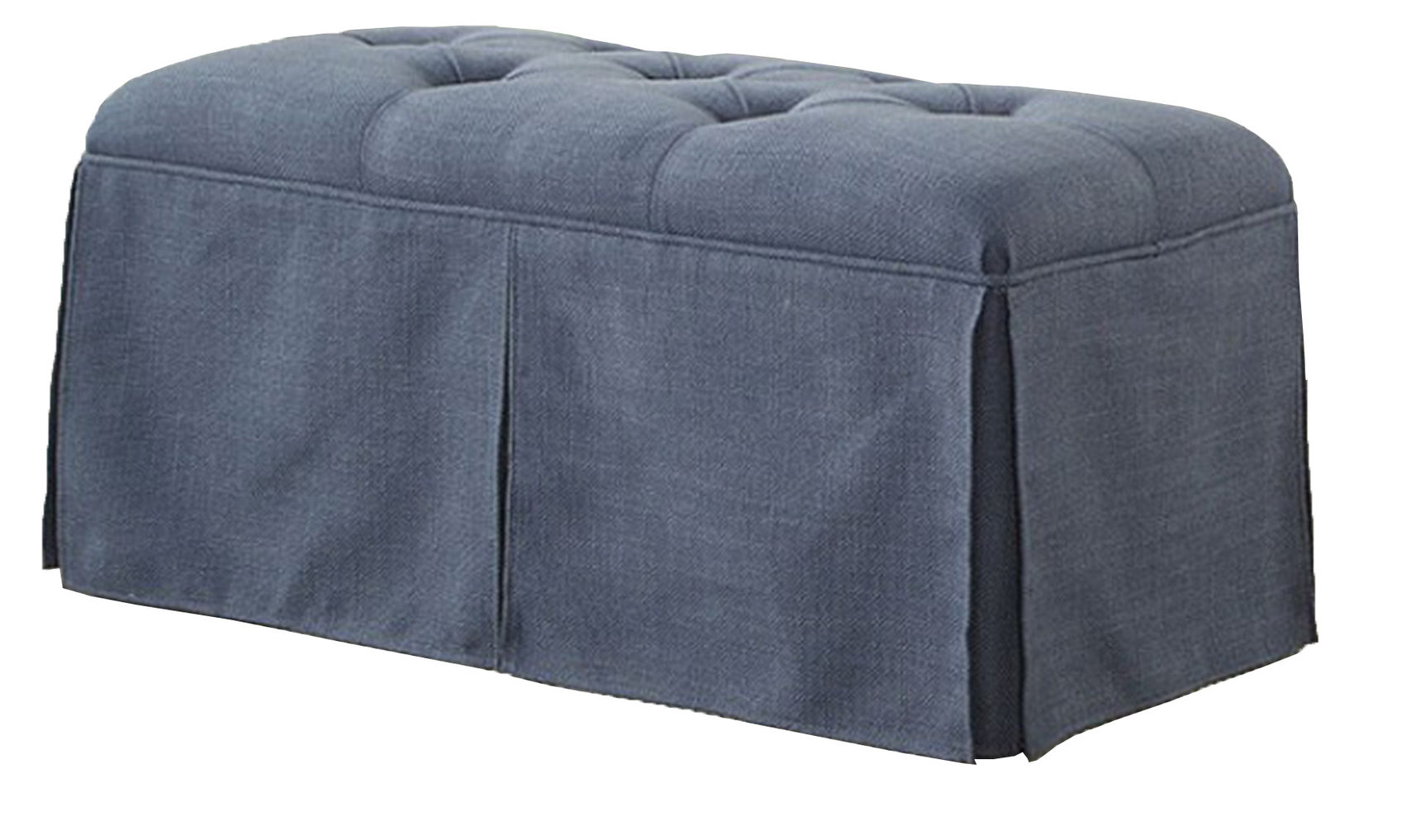 Rectangular Button Tufted Fabric Upholstered Bench With Storage, Blue ...