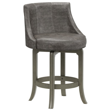 Hillsdale Napa Valley Wood & Upholstered Swivel Stool, Aged Gray, Counter Height