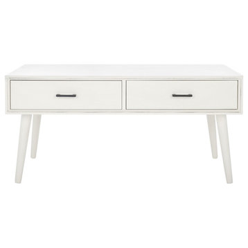 Zarrah Mid Century 2 Drawer Coffee Table Distressed White