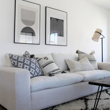 B&W Art in Frames with Linen Sofa