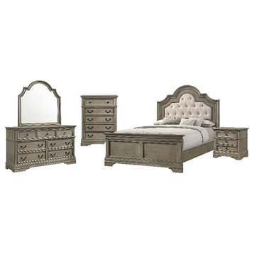 Coaster Manchester 5-Piece Wood Eastern King Panel Bedroom Set in Brown