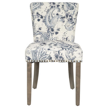 Kendal Dining Chair With Nailhead Detail and Solid Wood Legs, Paisley Charcoal