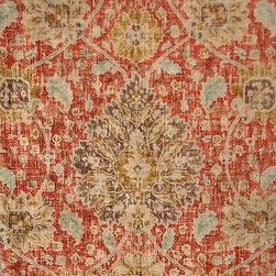 Vintage Persian rug fabric orange blue chenille velvet upholstery - Upholstery Fabric