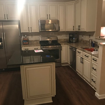 antiqu white w brown glaze--cabinet refacing