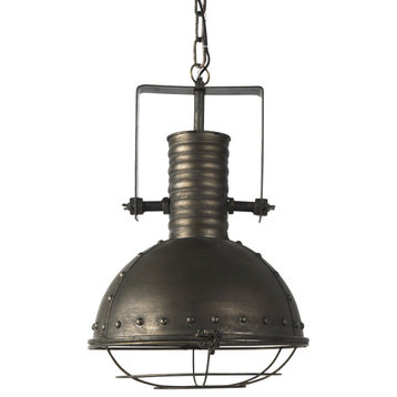 Zaio Weathered Antique Gold Metal Caged Bulb Pendant Light