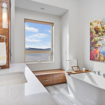 Master Bathroom with a Floating Sink, Stand Alone Tub with a view