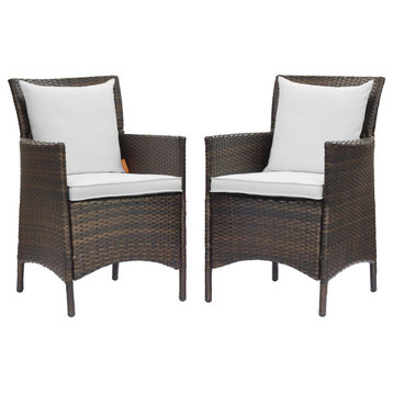 Conduit Outdoor Patio Wicker Rattan Dining Armchair Set of 2 Brown White