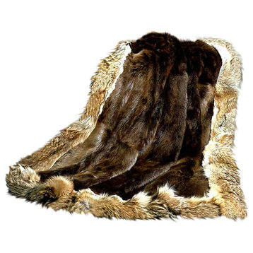 Fur Accents Faux Bear Shag With Coyote Border Bedspread, XL King