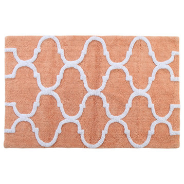 Cotton Dual Color Geometric Pattern Bath Rug, Coral/White, 34"x21"