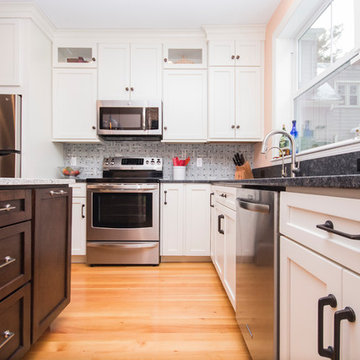 White Kitchen Cabinet and Maple Island Remodel