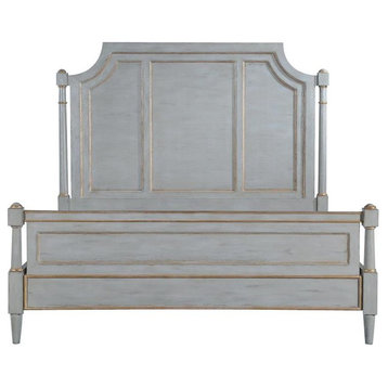 Bed Grayson King Pewter Gray Solid Wood Gold Accents Old World