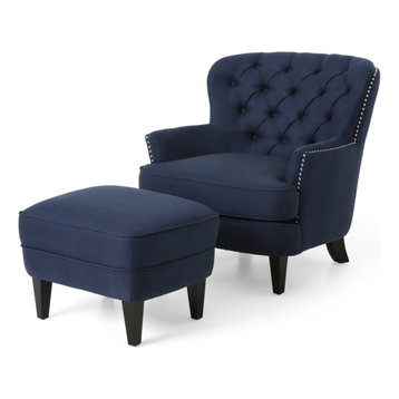 Grace Tufted Fabric Club Chair and Ottoman Set
