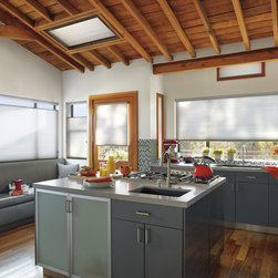 Modern Grey Kitchen Custom Window Honeycomb Shades by Hunter Douglas - Cellular Shades