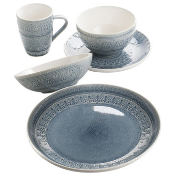 Euro Ceramica Fez 20-Piece Dinnerware Set, Service for 4, Gray