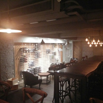 Glass Wine Cellar and Tasting Room at Origines French Restaurant