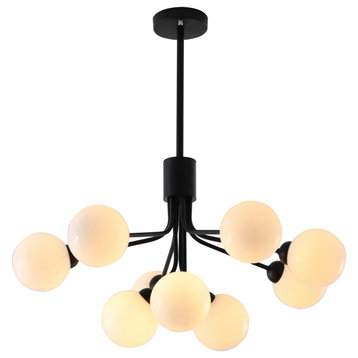 23.6" Black Metal Chandelier With White Glass Shades