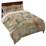 Laural Home - Birds and Blossoms Queen - Invite the essence of spring into your bedroom with the "Birds and Blossoms Comforter". This serene design features a group of colorful birds peacefully perched among beautiful flowering branches. This comforter is made of luxurious combed cotton with a poly fill and an ecru backing. Shams sold separately.