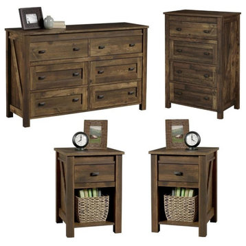 Home Square 4 Piece Bedroom Set with Dresser 2 Nightstands and Chest in Rustic