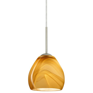 Bolla 1-Light Pendant Lighting, Satin Nickel, Honey Glass, LED