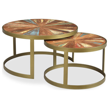 Delian Round coffee table with gold legs -set of 2