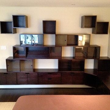 Custom Floating Shelves with Sliding Glass Doors