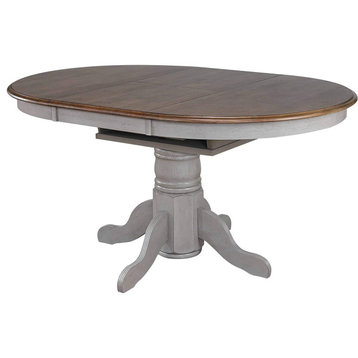 Traditional Dining Table, Pedestal Base With Butterfly Leaf Top, Gray and Walnut