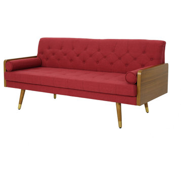 GDF Studio Aidan Mid Century Modern Tufted Fabric Sofa, Red