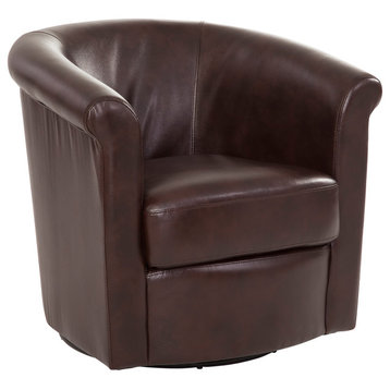 Marvel 360 Swivel Barrel Chair by Grafton Home, Walnut Brown Faux Leather