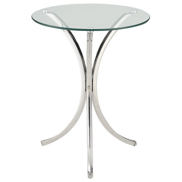 Coaster Contemporary Round Glass Top Accent Table with Curved Legs in Chrome