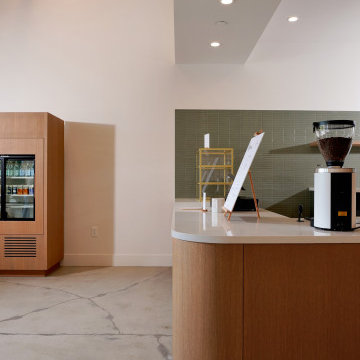 Curved Custom Coffee Bar with Wood Cabinetry