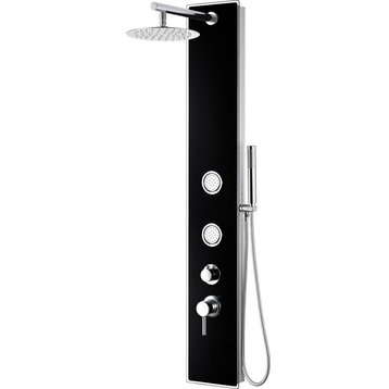 Black Glass Shower Panel with 2 Body Sprays and Rain Shower Head